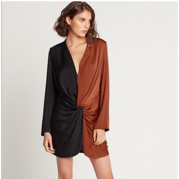 Choosy Two Tone Shirtdress Satin Burnt Orange - Picture 2 of 13